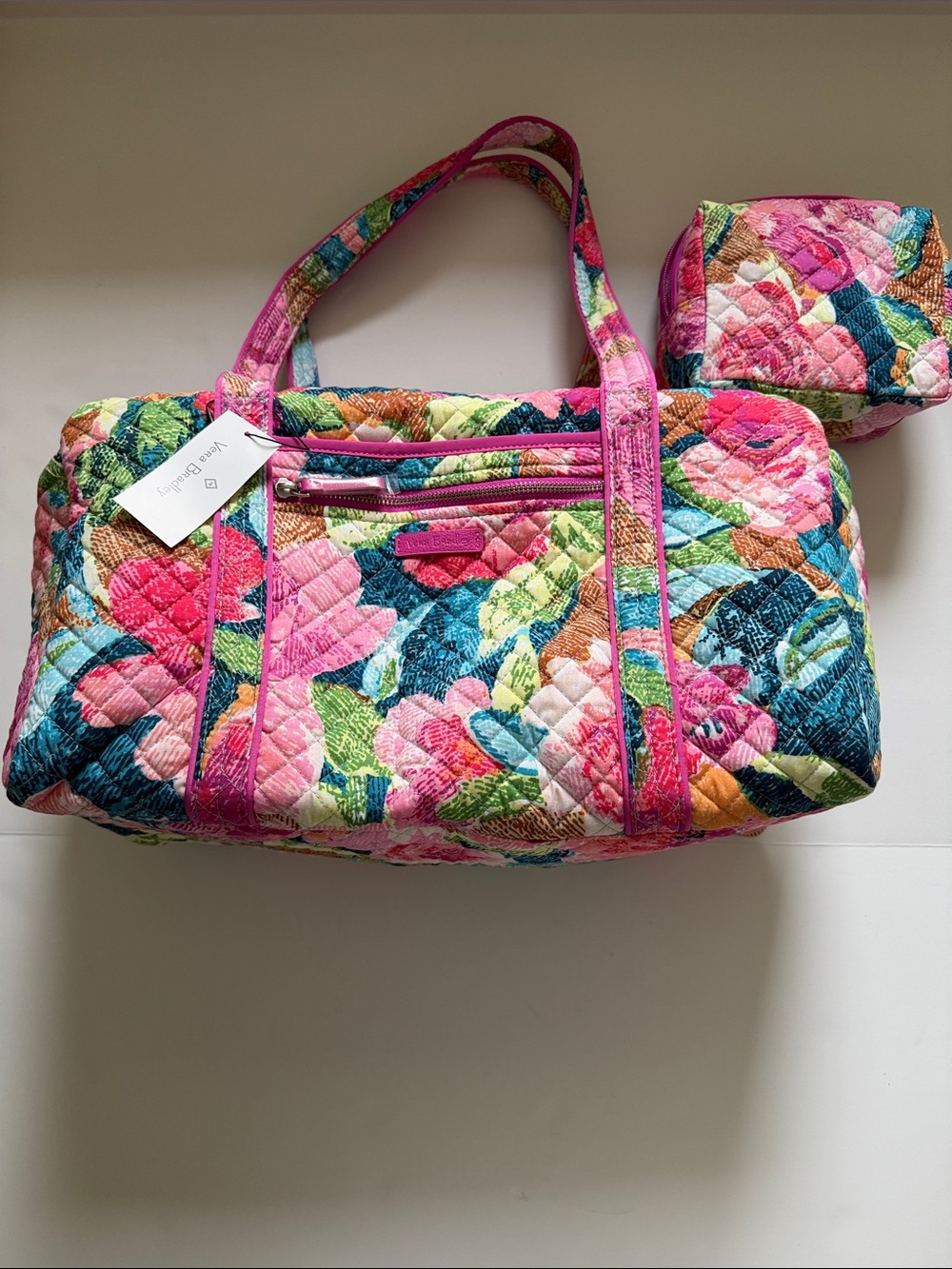 NWT Vera Bradley SuperBloom Iconic Duffel + Cosmetic Makeup Case Travel Retired